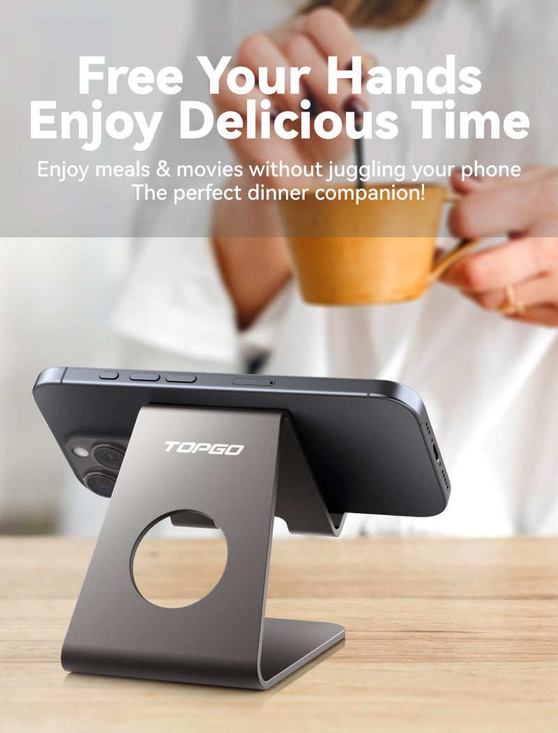 TOPGO 2 Pack Cell Phone Stand, Phone Dock, Cradle, Holder, Aluminum Desktop Phone Stand with Cable Collective for Office Desk, Bedside Table Compatible with iPhone 17 16 15 14 13 12 Pro Max - Black - Image 3