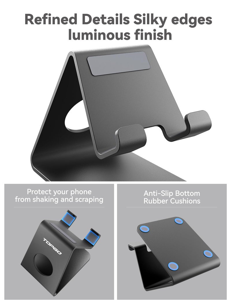 TOPGO 2 Pack Cell Phone Stand, Phone Dock, Cradle, Holder, Aluminum Desktop Phone Stand with Cable Collective for Office Desk, Bedside Table Compatible with iPhone 17 16 15 14 13 12 Pro Max - Black - Image 4