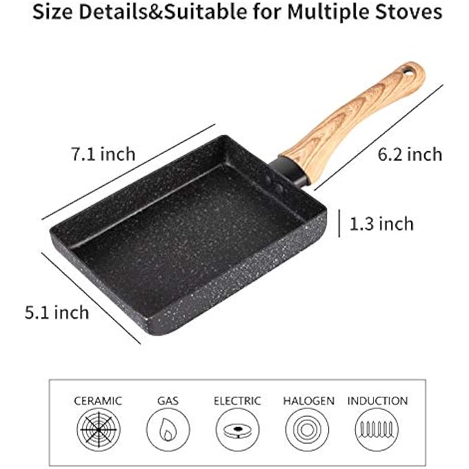 HooJay Japanese Omelette Pan57 Nonstick Tamagoyaki Egg PanRectangle Small Frying Pan With Silicone Spatula  BrushBlack - Image 5
