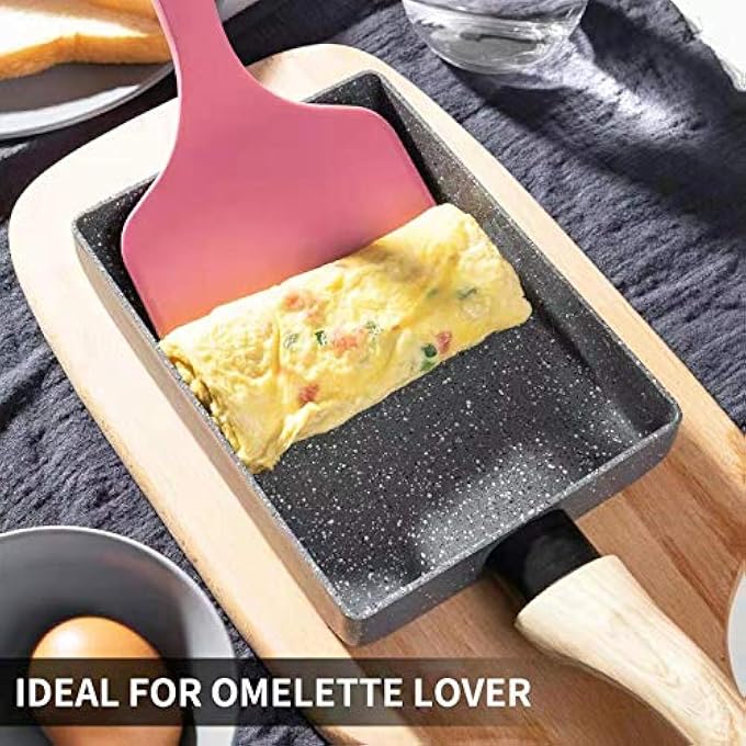 HooJay Japanese Omelette Pan57 Nonstick Tamagoyaki Egg PanRectangle Small Frying Pan With Silicone Spatula  BrushBlack - Image 3