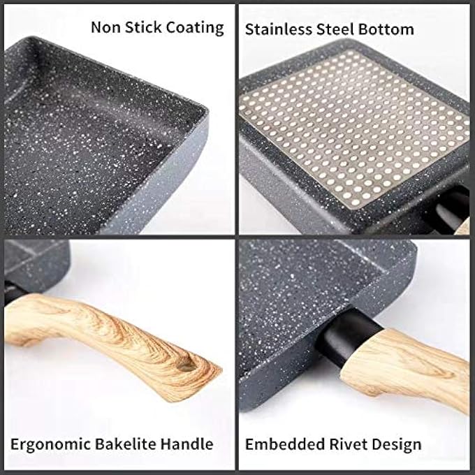 HooJay Japanese Omelette Pan57 Nonstick Tamagoyaki Egg PanRectangle Small Frying Pan With Silicone Spatula  BrushBlack - Image 4