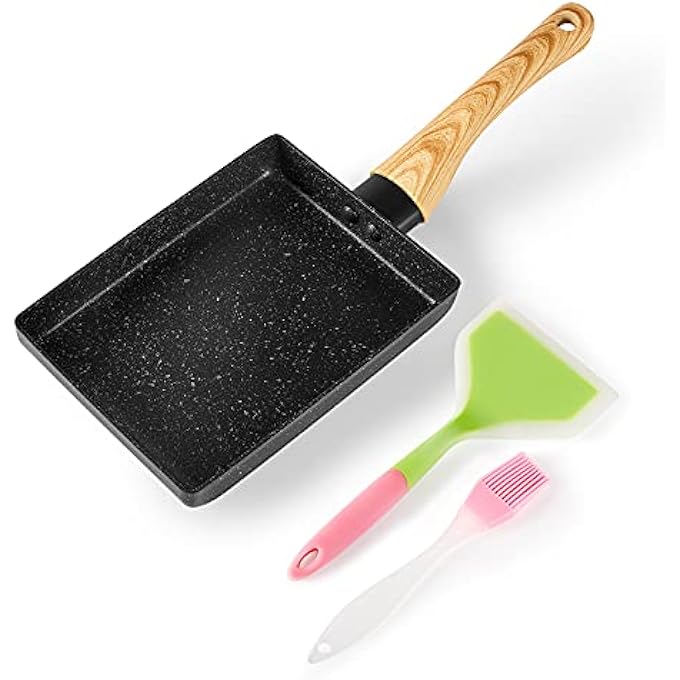 HooJay Japanese Omelette Pan57 Nonstick Tamagoyaki Egg PanRectangle Small Frying Pan With Silicone Spatula  BrushBlack - Image 1