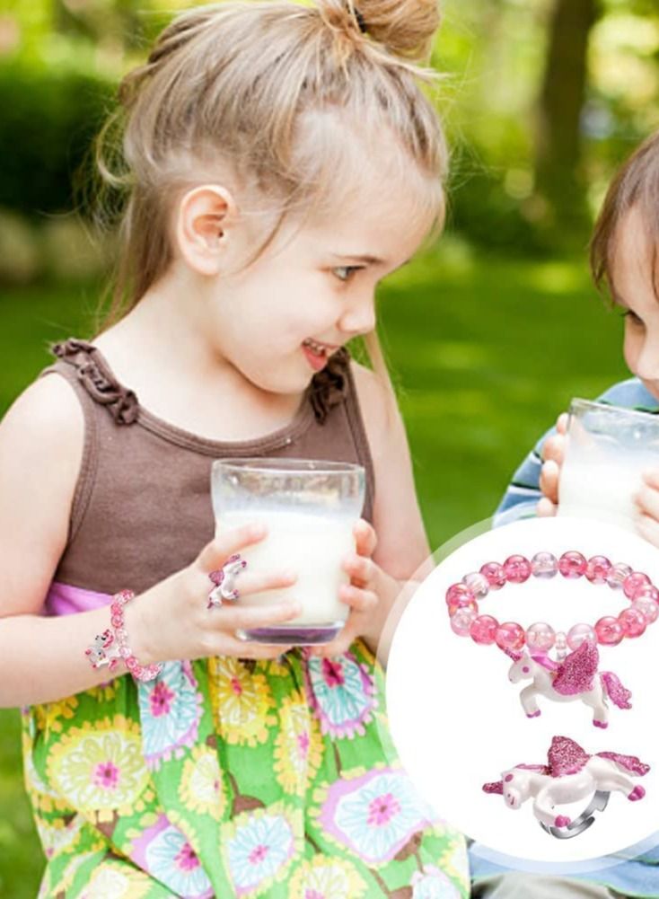 KASTWAVE Unicorn Bracelet Ring Set for Girls 12 Pcs Stocking Fillers Jewelry Shiny Crown Beaded With Colorful Adjustable Rings Toddler Little Girl Play Party Favors - Image 4