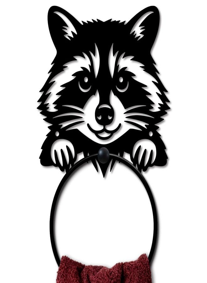MAYJOYDIY Raccoon Metal Towel Ring Round Forest Animal Hand Towel Holder Cartoon Ring Hanger Wall Mount Black Vintage Towels Wall Organizer for Kitchen Bath Home Laundry Room Decors Gifts - Image 1