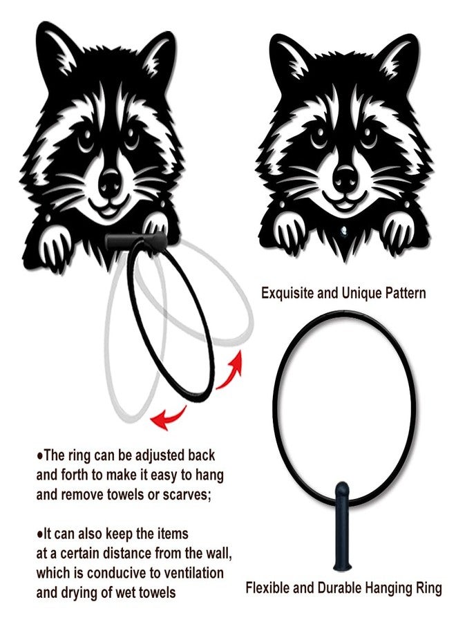 MAYJOYDIY Raccoon Metal Towel Ring Round Forest Animal Hand Towel Holder Cartoon Ring Hanger Wall Mount Black Vintage Towels Wall Organizer for Kitchen Bath Home Laundry Room Decors Gifts - Image 4