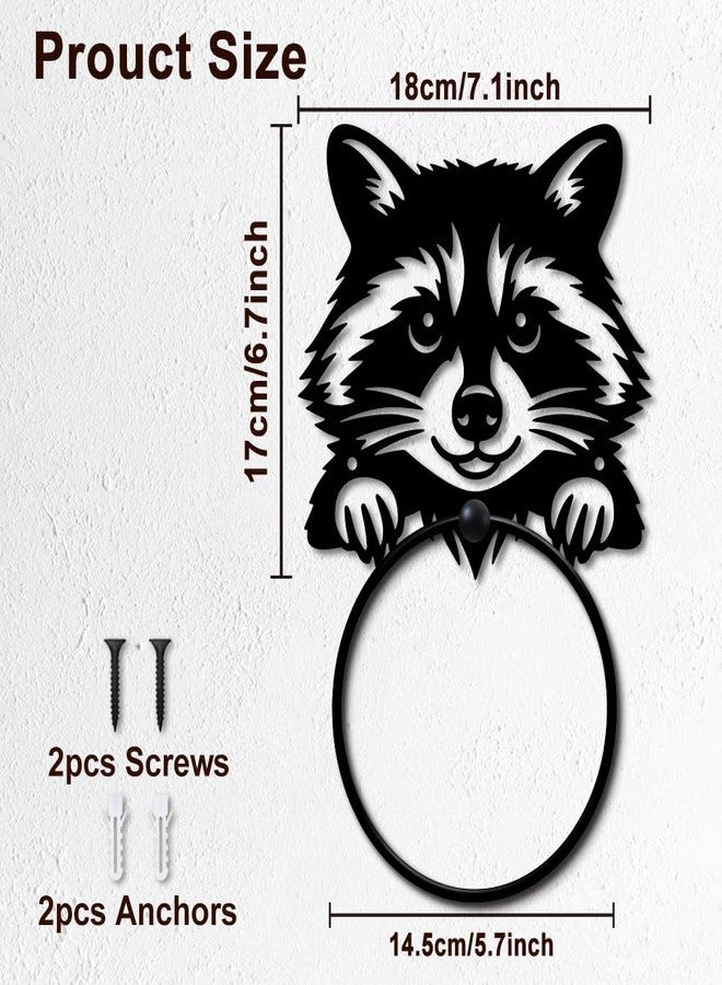 MAYJOYDIY Raccoon Metal Towel Ring Round Forest Animal Hand Towel Holder Cartoon Ring Hanger Wall Mount Black Vintage Towels Wall Organizer for Kitchen Bath Home Laundry Room Decors Gifts - Image 2