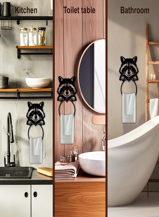 MAYJOYDIY Raccoon Metal Towel Ring Round Forest Animal Hand Towel Holder Cartoon Ring Hanger Wall Mount Black Vintage Towels Wall Organizer for Kitchen Bath Home Laundry Room Decors Gifts - Image 3