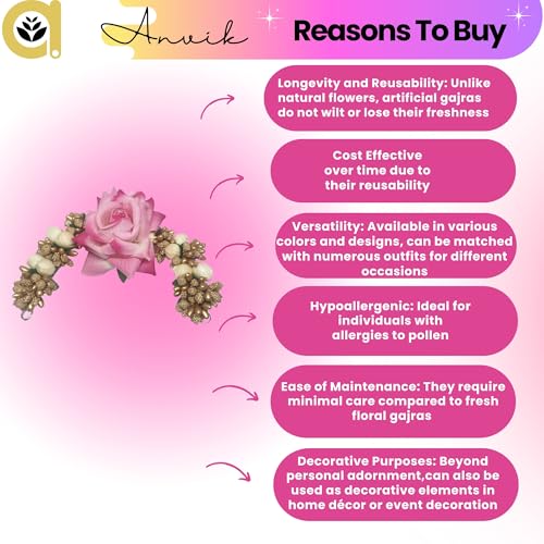 ANVIK Fancy Party Bridal Wedding Fabric/Artificial Flower Bun Juda Hair Gajra for Women Flower Floral Hair Accessories for women Veni for hair (Light Pink) - Image 5