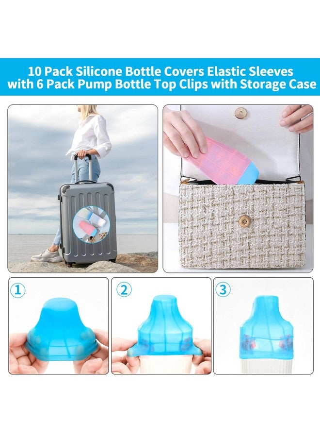 ستارت مايكرز عبوة من 10 أكمام مرنة لمنع التسرب أثناء السفر مع 6 مشابك - أغطية زجاجات من السيليكون لحاوية أدوات النظافة أثناء السفر وإكسسوارات السفر القابلة لإعادة الاستخدام مع حقيبة - Image 4