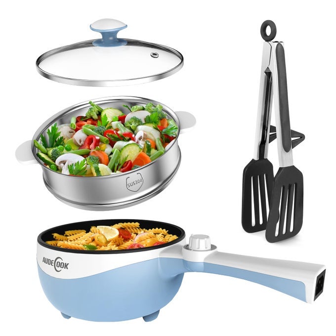 HOT POT ELECTRIC WITH STEAMER 17L MINI ELECTRIC SKILLET PORTABLE NONSTICK SAUT PAN WITH POWER ADJUSTMENT RAMEN COOKER TRAVEL MULTICOOKER FOR STEAKSOUPEGGOATMEALNOODLES