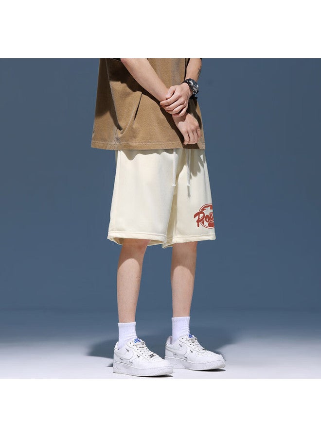 Poum American-style Casual Ice Silk Shorts For Men, Summer Loose-fitting Sports Trendy Outdoor Wear, Knee-length Shorts, Tq04, Apricot Color, 3XL - Image 3