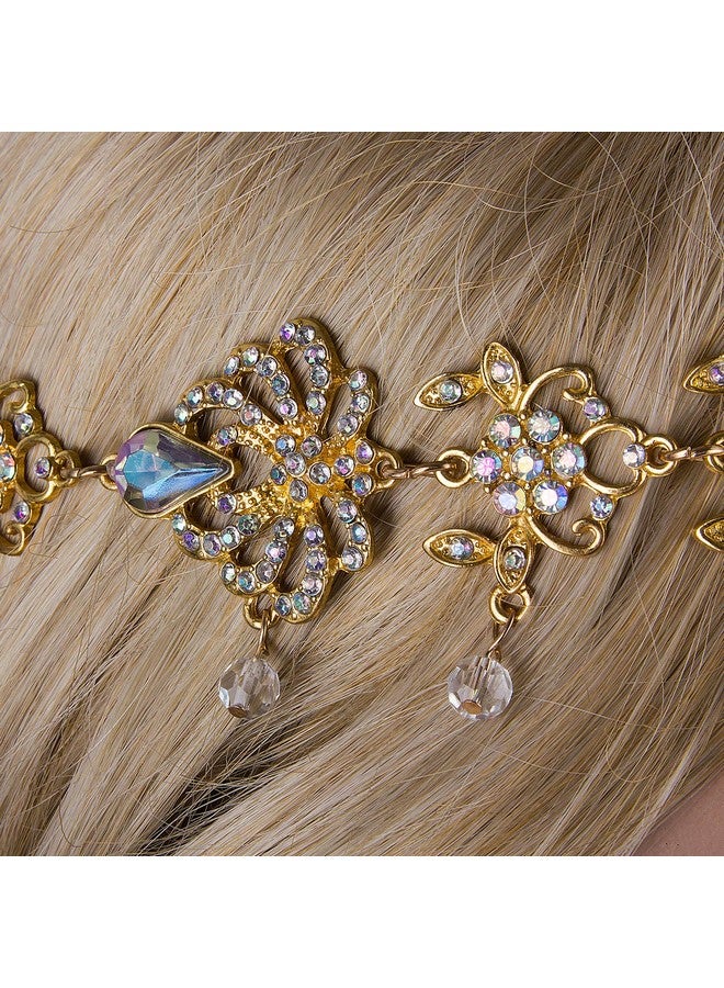 CROWN GUIDE مجموعة مجوهرات من الكريستال لعصابة رأس العروس والأقراط، غطاء رأس الزفاف للنساء، تاج أحجار الراين، إكسسوارات الشعر باللون الذهبي - Image 4