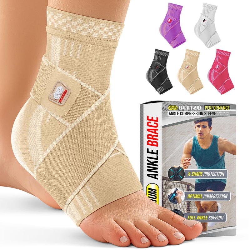 Ankle Brace for Women Men Plantar Fasciitis Relief Achilles Tendonitis Brace for Sprained Foot Ankle Compression Sleeve with Strap Nude XL