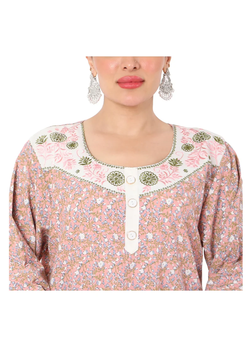 هانا آند سارا MULTICOLOUR SMALL FLORAL PRINTED AND EMBROIDERD ARABIC KAFTAN JALABIYA DRESS