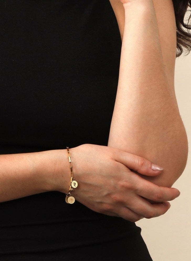 Luxuria 18K Gold Plated Stainless Steel Coin Bracelet Boho Adjustable Link Chain Stainless Steel Coin Bracelet Boho Chic Fashion - Image 4