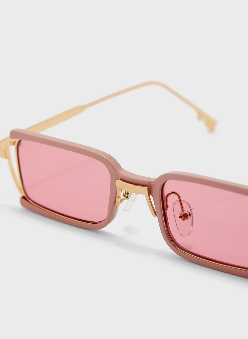 ELLA Oval Square Mixed Trim Sunglasses