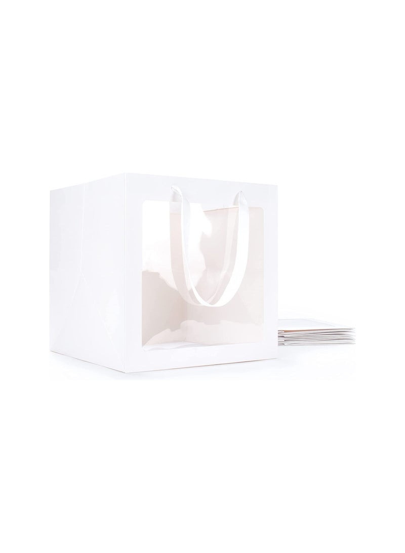 12Pcs Paper Gift Bags 20 x 20 x 20 cm Clear murabba Gift Bag with Window, Paper Bags with Handles Gift Bags Gift Wrap Bags for Present Bouquets Bridal Shower Festivals Party Supplies (White Color) - Image 1