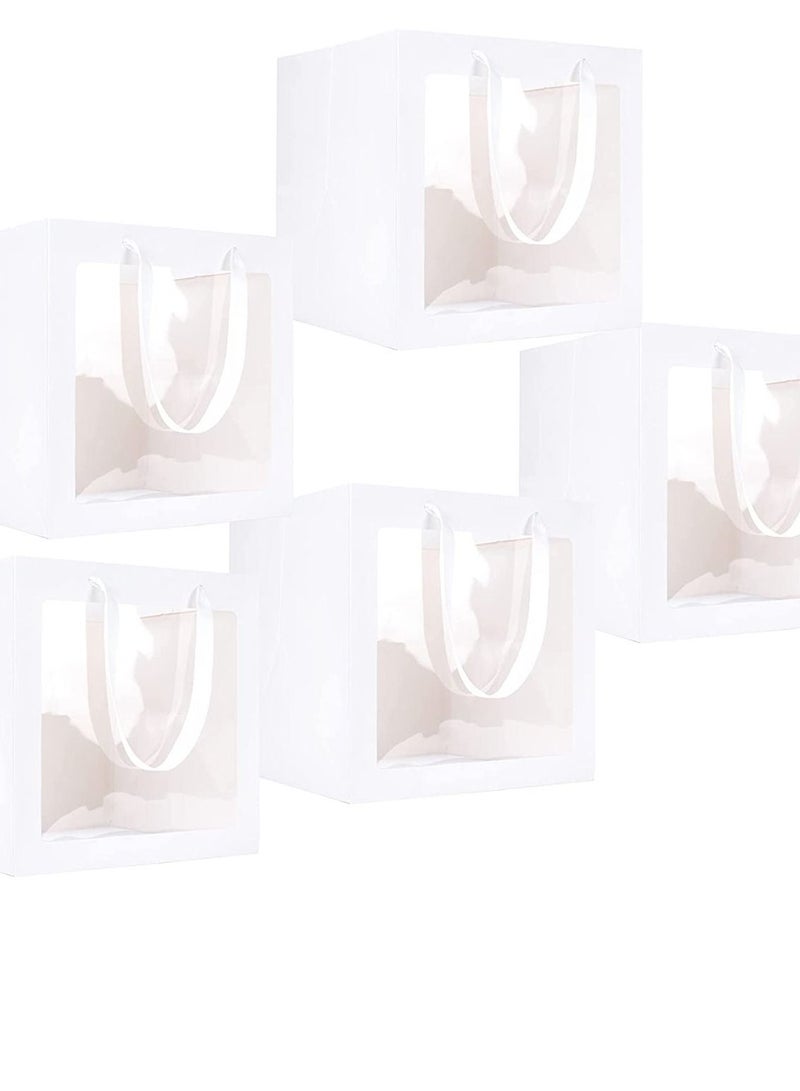 12Pcs Paper Gift Bags 20 x 20 x 20 cm Clear murabba Gift Bag with Window, Paper Bags with Handles Gift Bags Gift Wrap Bags for Present Bouquets Bridal Shower Festivals Party Supplies (White Color) - Image 2