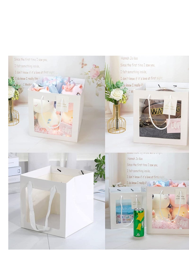 12Pcs Paper Gift Bags 20 x 20 x 20 cm Clear murabba Gift Bag with Window, Paper Bags with Handles Gift Bags Gift Wrap Bags for Present Bouquets Bridal Shower Festivals Party Supplies (White Color) - Image 4
