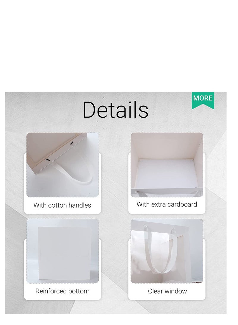 12Pcs Paper Gift Bags 20 x 20 x 20 cm Clear murabba Gift Bag with Window, Paper Bags with Handles Gift Bags Gift Wrap Bags for Present Bouquets Bridal Shower Festivals Party Supplies (White Color) - Image 5