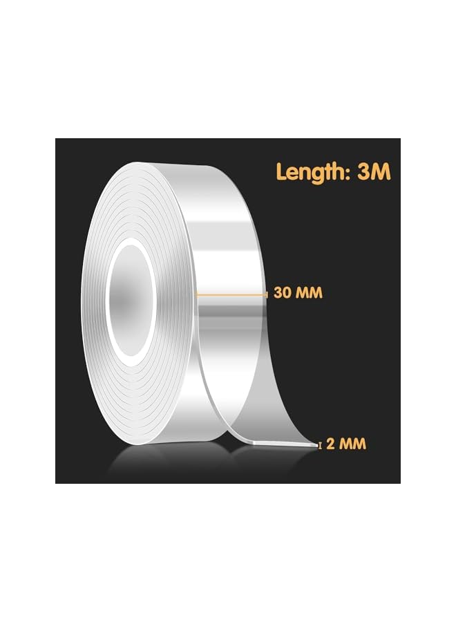 promass Double Sided Tape Heavy Duty, Waterproof Acrylic Double Sided Adhesive Clear Tape, Removable Sticky Tape for Walls/Carpet/Wood(3M x 3CM x 2MM) - Image 2