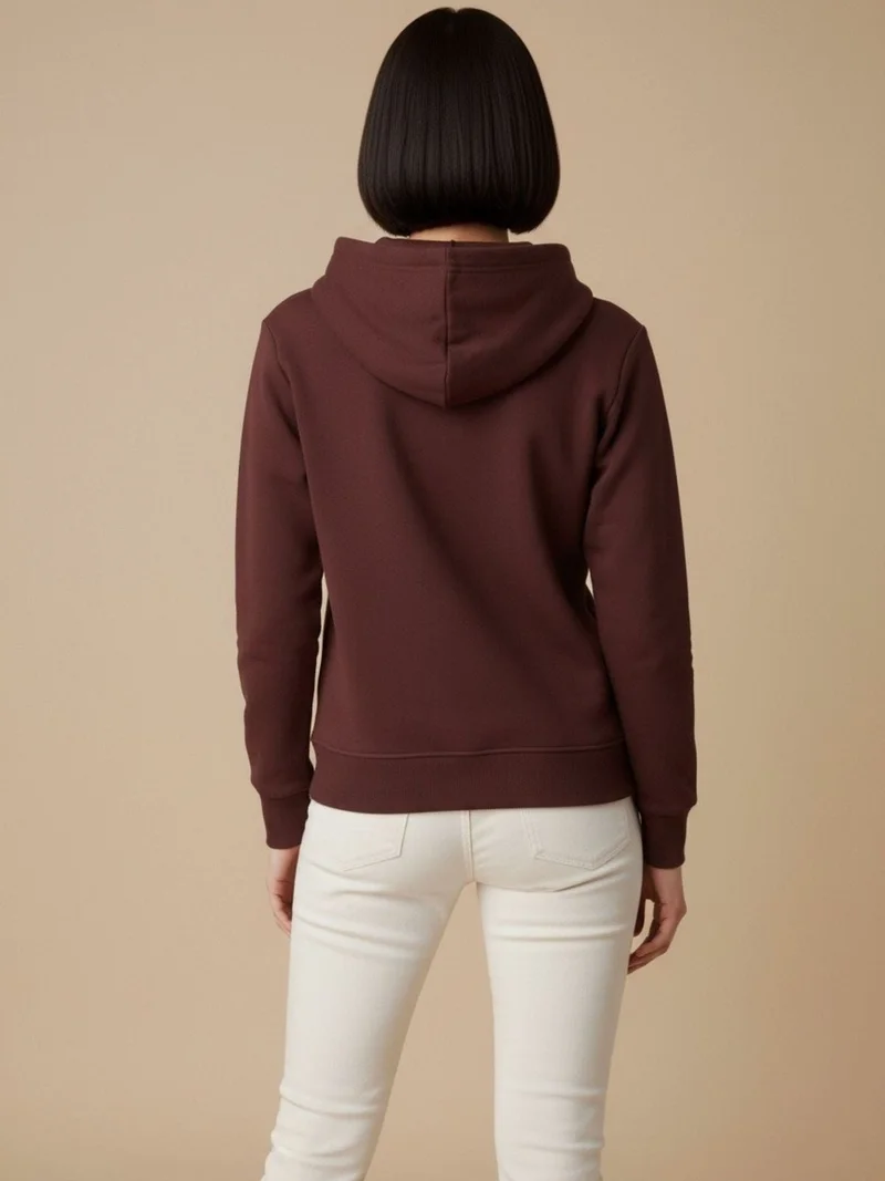 Outzidr  Brown Graphic Hooded Russian Fleece Sweatshirt for Women | Best Price UAE