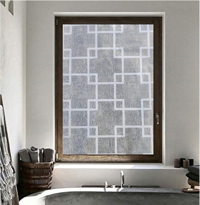 JAAMSO ROYALS JAAMSO ROYALS White with Brown Square Sliding Door Self Adhesive Window Sticker for Privacy and Decoration200 CM X 45 CM
