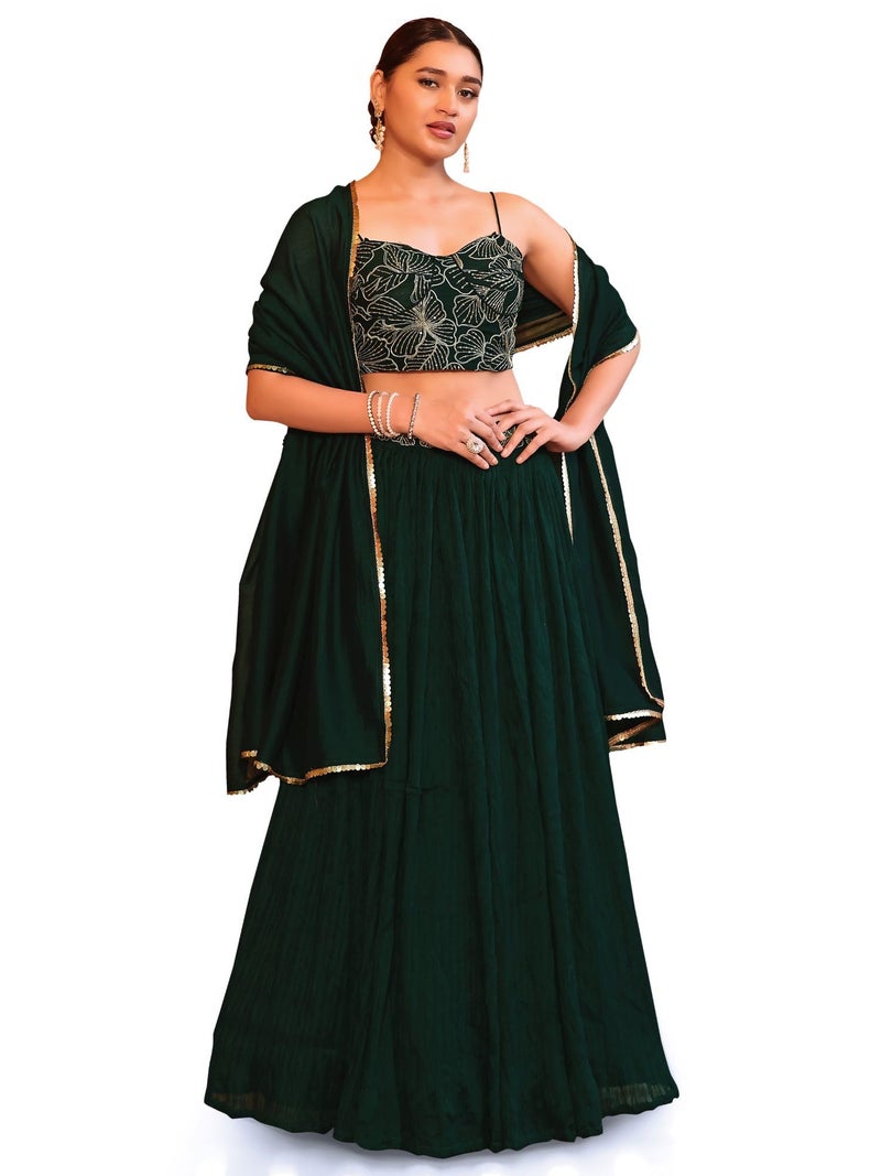 PURVAJA Women's Crush Silk Semi-Stitched Lehenga choli (Rifat-Green_Green_Free Size) - Image 1