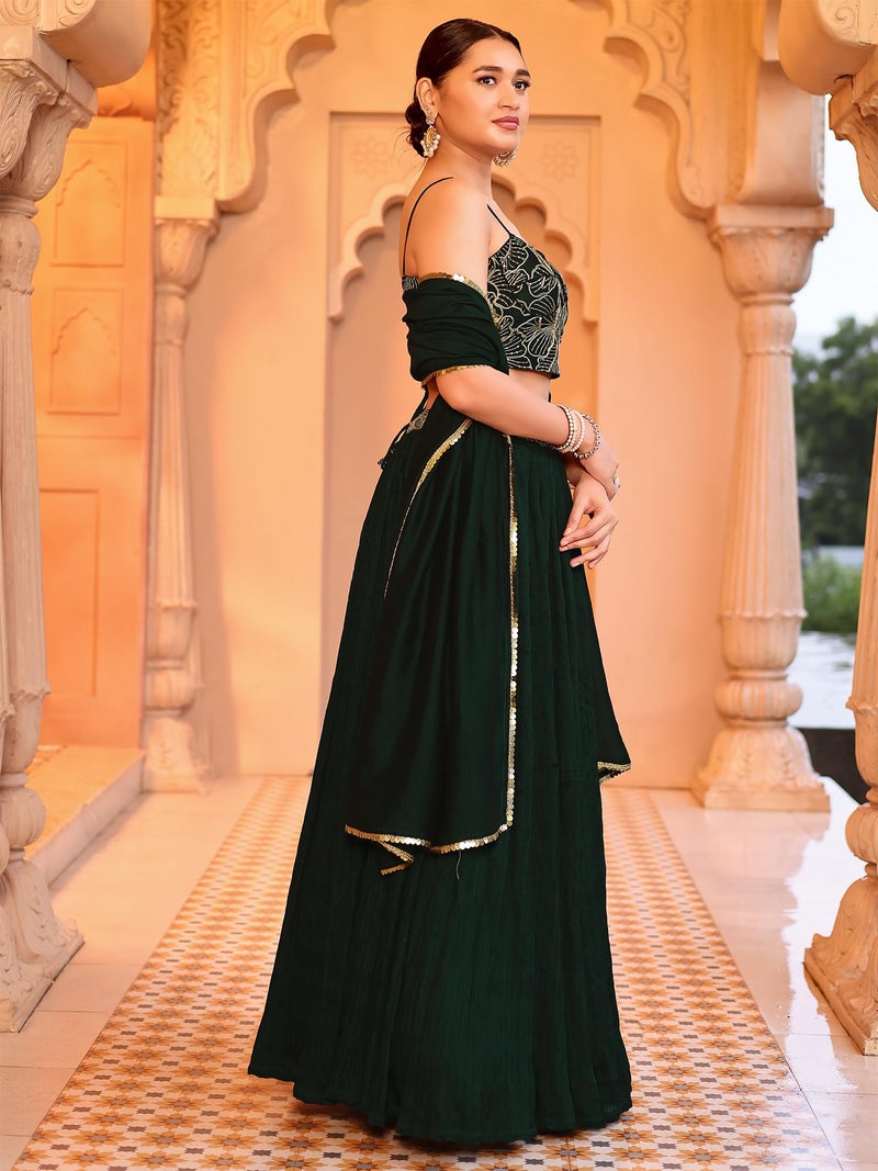 PURVAJA Women's Crush Silk Semi-Stitched Lehenga choli (Rifat-Green_Green_Free Size) - Image 2