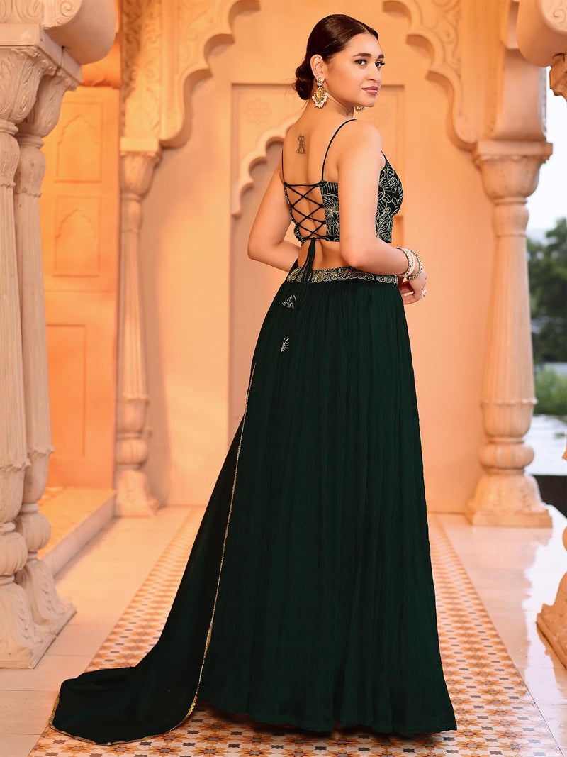 PURVAJA Women's Crush Silk Semi-Stitched Lehenga choli (Rifat-Green_Green_Free Size) - Image 3