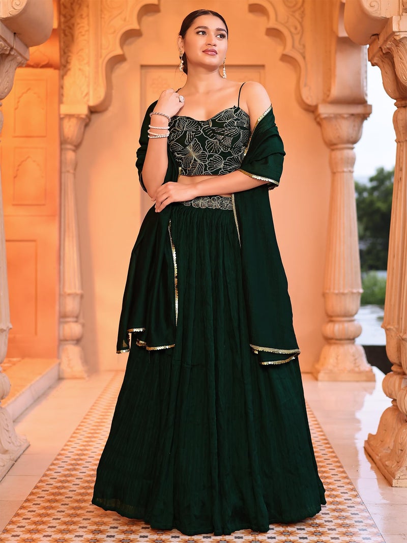 PURVAJA Women's Crush Silk Semi-Stitched Lehenga choli (Rifat-Green_Green_Free Size) - Image 4