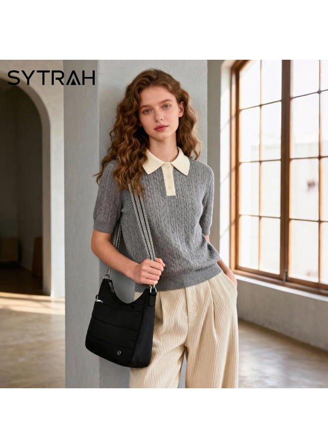 SYTRAH Anti Theft Crossbody Purse Hobo Crossbody Bags for Women, Quilted Puffer Bag Slouchy Built-in Wallet & RFID Blocking, Black, 12" x 9.75" x 3", Puffer Bag - Image 3