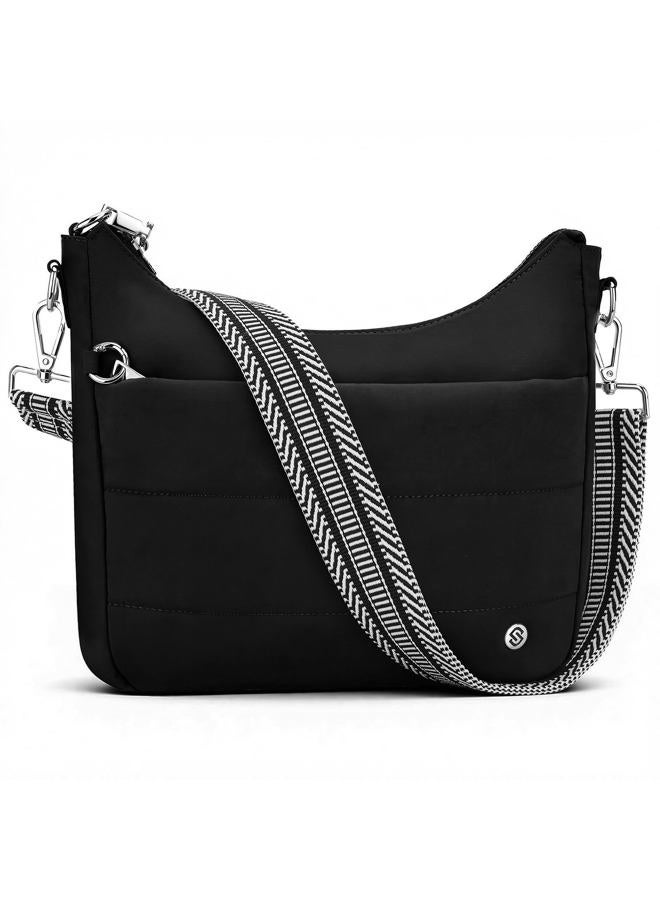 SYTRAH Anti Theft Crossbody Purse Hobo Crossbody Bags for Women, Quilted Puffer Bag Slouchy Built-in Wallet & RFID Blocking, Black, 12" x 9.75" x 3", Puffer Bag - Image 1