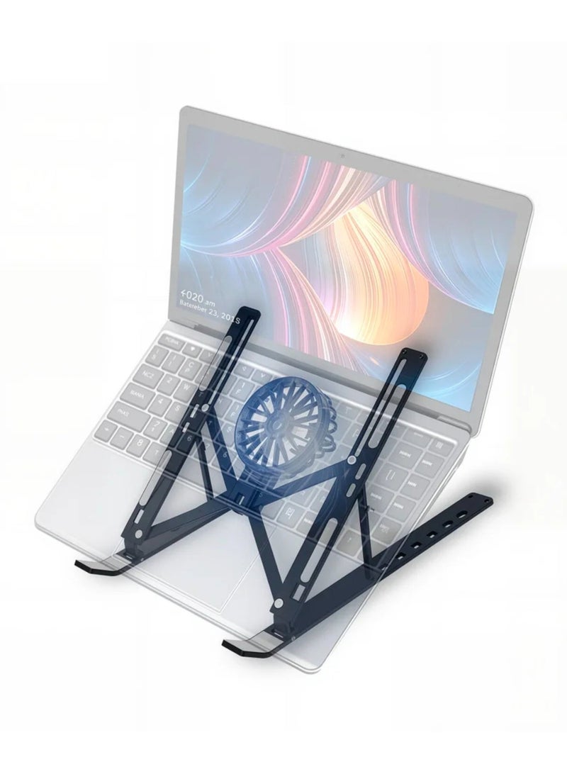 Cooling Fan Laptop Holder | Fully Adjustable Aluminum Foldable Desk Stand | Ergonomic Multi-Angle Riser for Notebook & Tablet - Image 1