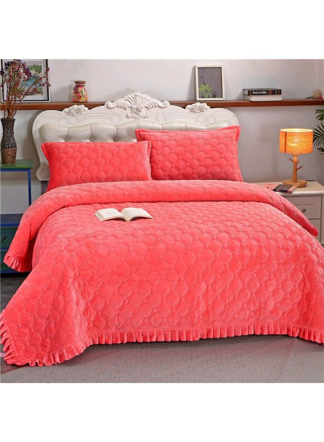 Winter Crystal Velvet Bed Sheet Blanket Thickened Non-slip Warm Coral Velvet Blanket Single Double Plus Velvet Blanket-Color:Lace Style-light Orange☢-Specifications:250* 230cm ☢ - Image 1