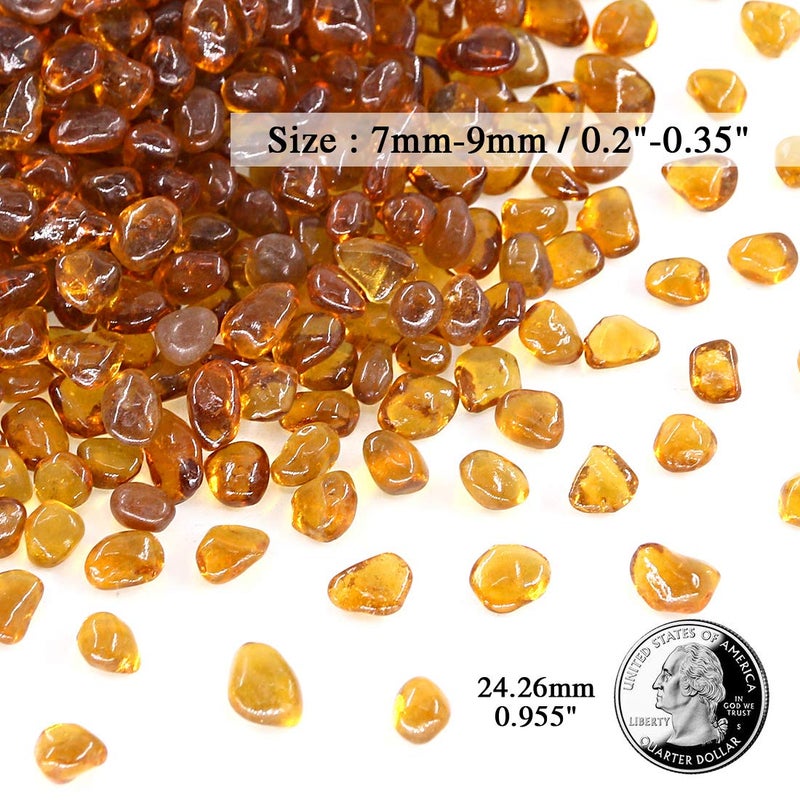 Hilitchi Glass Stones Non-Toxic Beautiful Smooth Vibrant Colors Vase Filler, Table Scatter, Aquarium Fillers, Gems Displaying, Gem Glass Confetti [Amber Stone Aprox. 1lb(455g)/Bag] - Image 2