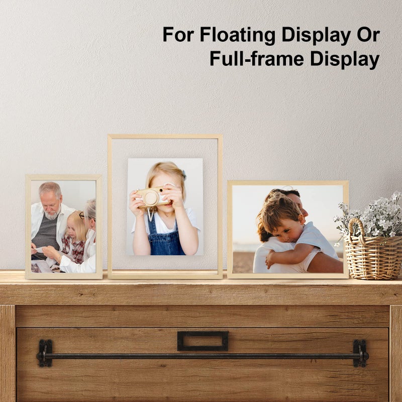 Egofine Egofine 6x8 Floating Frames Set of 2  Double Glass Picture Frame  Made of Solid Wood Display Any Size Photo up to 6x8  Wall Mount or Tabletop Standing  Natural Wood  - Image 4