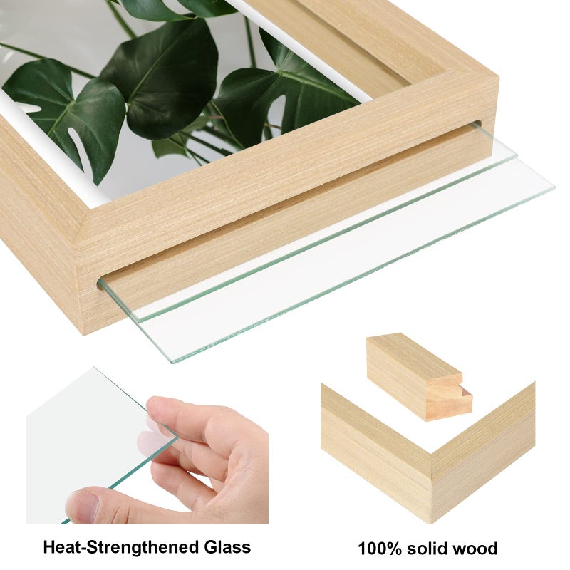 Egofine Egofine 6x8 Floating Frames Set of 2  Double Glass Picture Frame  Made of Solid Wood Display Any Size Photo up to 6x8  Wall Mount or Tabletop Standing  Natural Wood  - Image 3