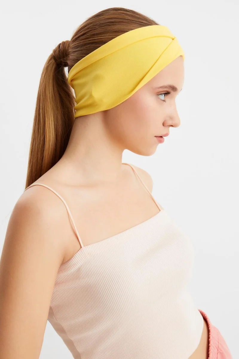 بوتيكجيز Yellow Women's Double Sided Use Alternative, Combed Cotton, Non-Slip, Lightweight, Sports Hair Band Bandana