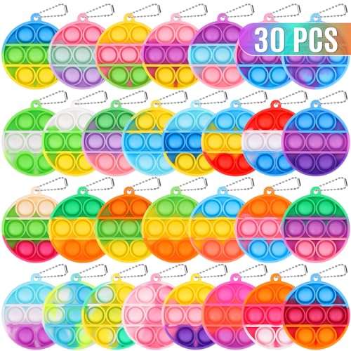 PICcircuit Kids Party Favors Fidget Toys Bulk 30 Pack Mini Pop Fidget Keychain Its Birthday Party Favors for Kids 48812 Year Small Kid Classroom Prizes Fidgets It Bubbles Poppers Students Goodie Bag Stuffers - Image 1