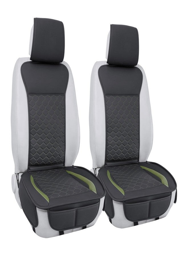 Elantrip 2PCs Front Car Seat Covers Leather Car Seat Protector Universal fit for Most Cars SUVs and Trucks Water Proof Seat Protector Black and Green - Image 2