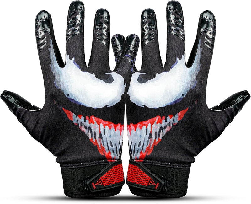 TAQCHA Villain Football Receiver Gloves – Elite Stick Grip Football Gloves for Adults & Youth – Ultra Sticky, Breathable, Durable Gloves for Wide Receivers, Pro Performance Game Gloves - Image 2