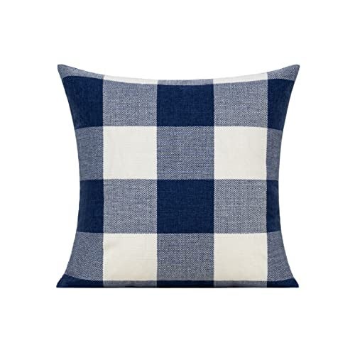 VAKADO Outdoor Blue Throw Pillow Covers 18x18 Set of 2 Buffalo Plaids Check Summer Front Porch Decorative Gingham Cushion Cases Home Decor Farmhouse for Patio Furniture Couch Bed Sofa,Navy Blue White - Image 3