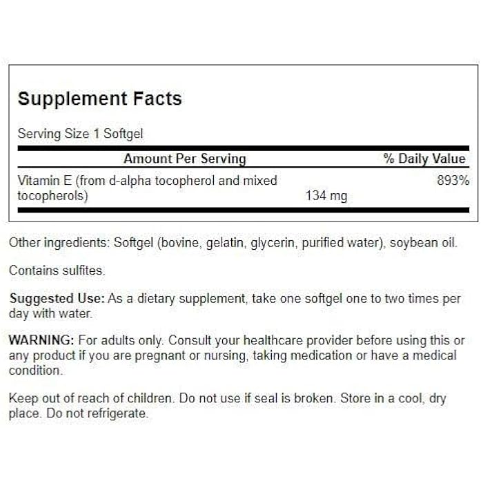 Swanson Vitamin E Mixed Tocopherols 200 Iu (134 Milligrams) 250 Sgels - Image 2