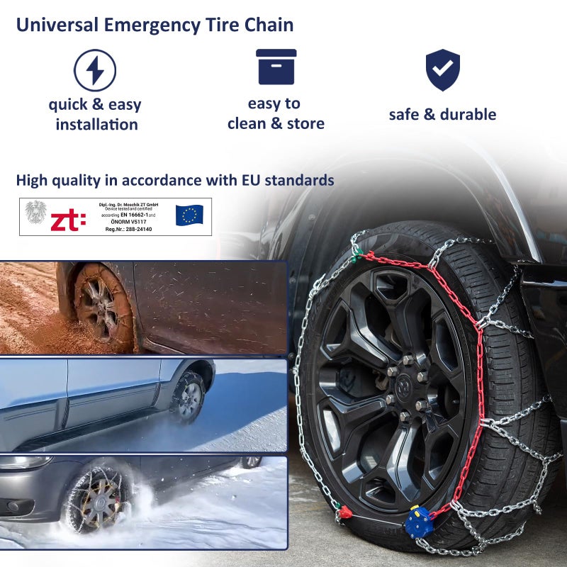 NEOCHIAEVO â€‹â€‹NEOCHIAEVO Auto Tightening Snow Chains Tire Chains, 4.6mm Diameter, 1-Minute Quick Install, Universal Fit for Car/SUV/Pickup Truck, Multi-Weather Emergency Traction, Set of 2, HYR-Sâ€‹â€‹ - Image 2
