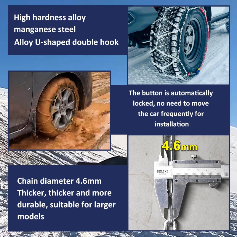 NEOCHIAEVO â€‹â€‹NEOCHIAEVO Auto Tightening Snow Chains Tire Chains, 4.6mm Diameter, 1-Minute Quick Install, Universal Fit for Car/SUV/Pickup Truck, Multi-Weather Emergency Traction, Set of 2, HYR-Sâ€‹â€‹ - Image 3