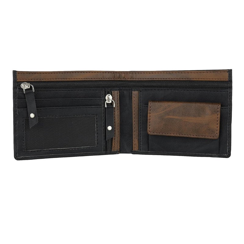 SAMTROH Double Zipper Pu Leather Wallet for Men | 3 Card Slots | 2 Secret Compartments | 2 Currency Compartments | 1 Coin & Zip Pocket (Black in Brown) - Image 2