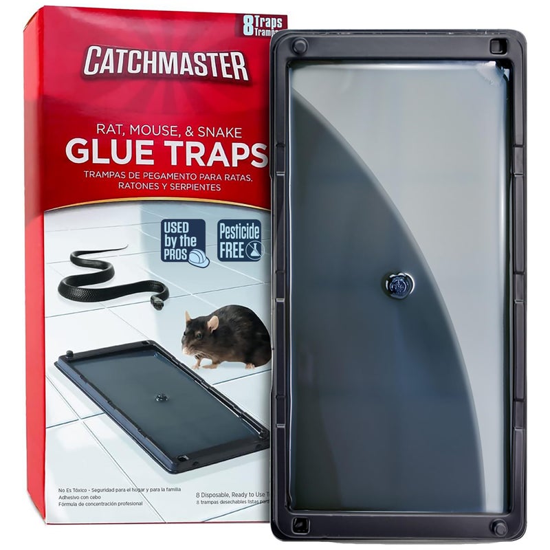 Catchmaster فخاخ الفئران والثعابين والفئران من كاتشماستر 8 عبوات، فخاخ لاصقة كبيرة للفئران للاستخدام المنزلي، صينية بلاستيكية لاصقة للاستخدام داخل المنزل، لجذب الثعابين والفئران والعناكب، مكافحة الآفات للمنزل والمرآب - Image 1