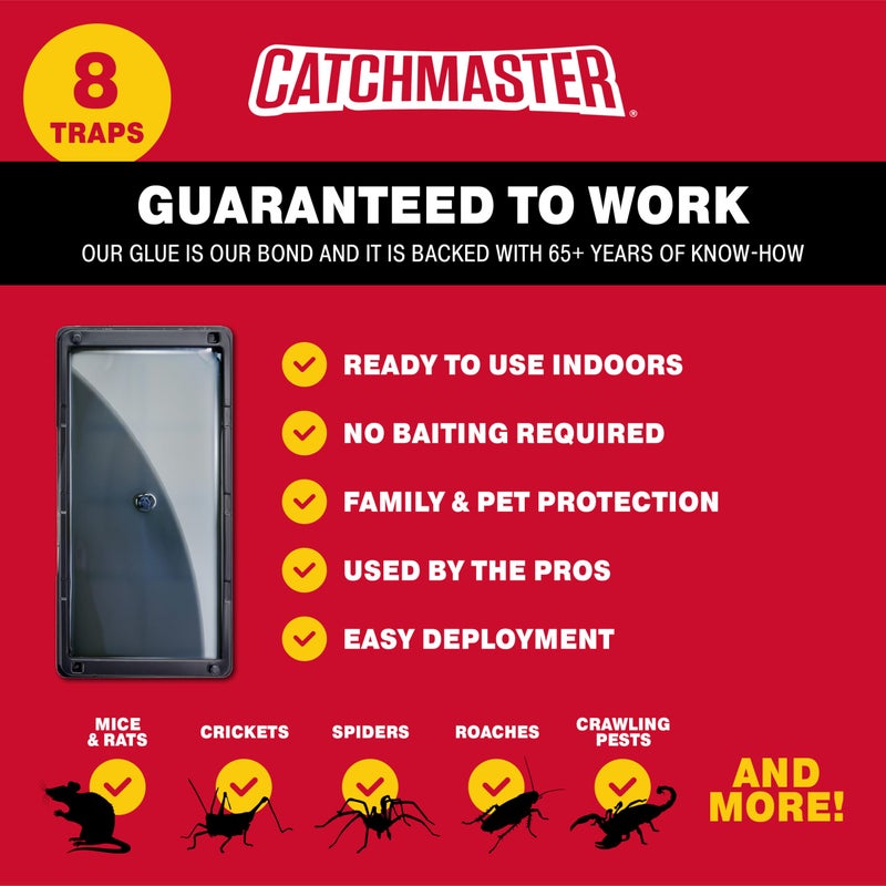 Catchmaster فخاخ الفئران والثعابين والفئران من كاتشماستر 8 عبوات، فخاخ لاصقة كبيرة للفئران للاستخدام المنزلي، صينية بلاستيكية لاصقة للاستخدام داخل المنزل، لجذب الثعابين والفئران والعناكب، مكافحة الآفات للمنزل والمرآب - Image 3