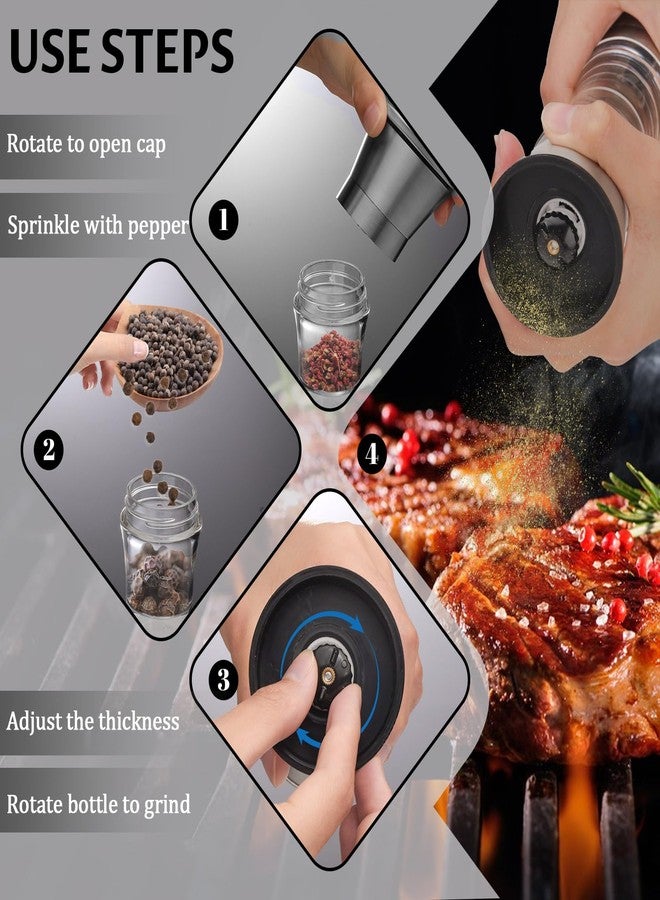Realand 2Pcs 2 in 1 Salt and Pepper Grinder Set, 304 Stainless Steel Pepper Mill Grinder Sea Salt Grinder Refillable Pepper Grinder Manual with Adjustable Ceramic Rotor - Image 4